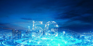 蓝色绿色科技感城市剪影5G5g科技背景展板背景